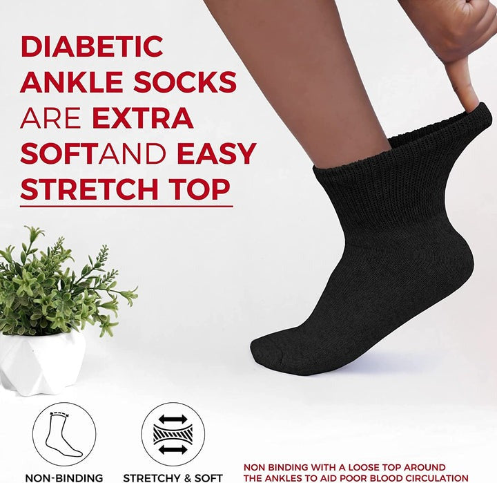 Diabetic Ankle Socks, Non-Binding Circulatory Doctor Approved Cushion Cotton Quarter Socks for Men’s Women’s.