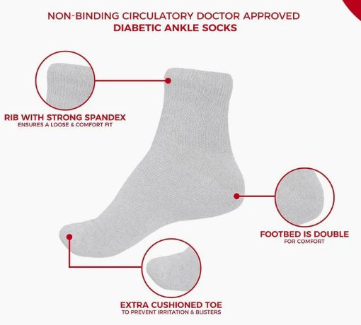 Diabetic Ankle Socks, Non-Binding Circulatory Doctor Approved Cushion Cotton Quarter Socks for Men’s Women’s.