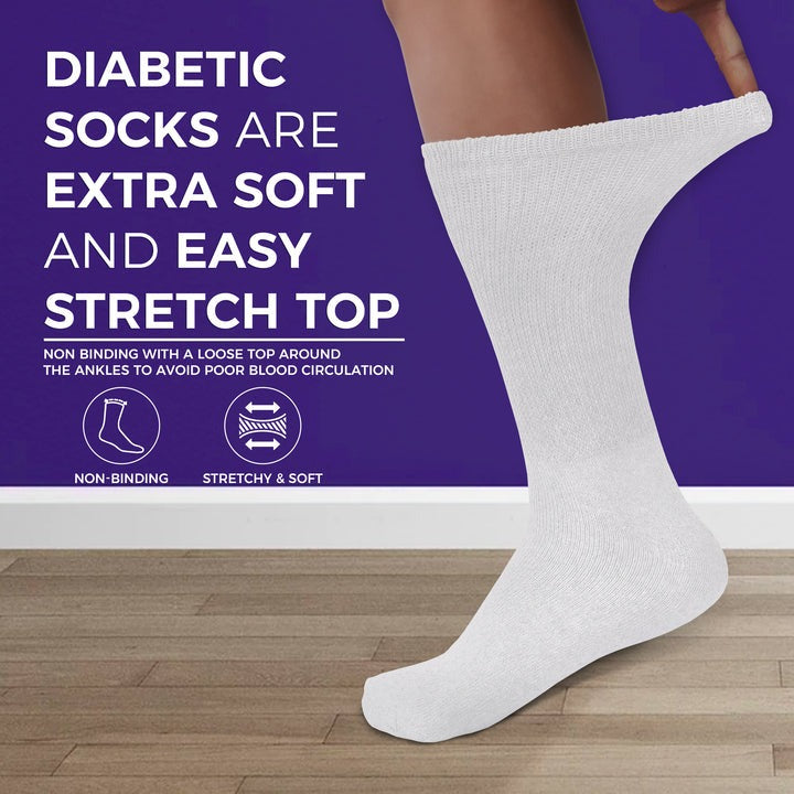 Diabetic Socks For Men Women Non-Binding Doctor Approved Diabetic Crew Socks White 12 Pairs Size 10-13