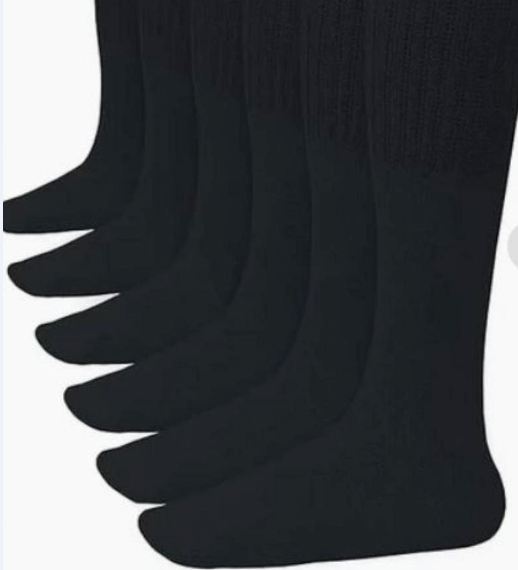 WOMEN'S COTTON TUBE SOCKS, REFEREE STYLE, SIZE 9-15 SOLID BLACK 6 PAIRS