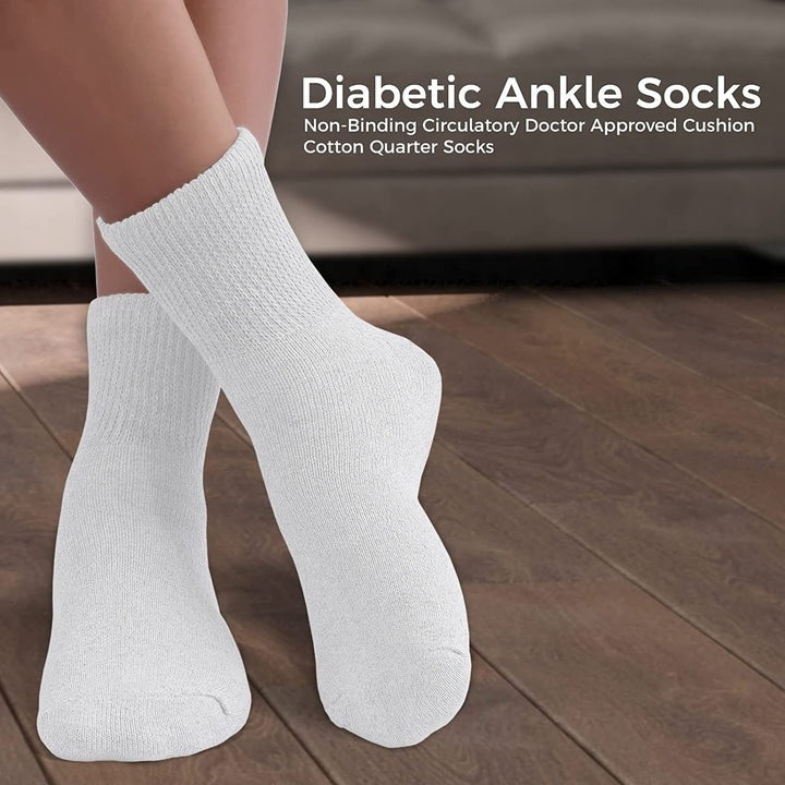 Diabetic Ankle Socks, Non-Binding Circulatory Doctor Approved Cushion Cotton Quarter Socks for Men’s Women’s.