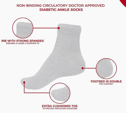 Diabetic Ankle Socks, Non-Binding Circulatory Doctor Approved Cushion Cotton Quarter Socks for Men’s Women’s.