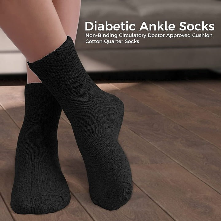 Diabetic Ankle Socks, Non-Binding Circulatory Doctor Approved Cushion Cotton Quarter Socks for Men’s Women’s.
