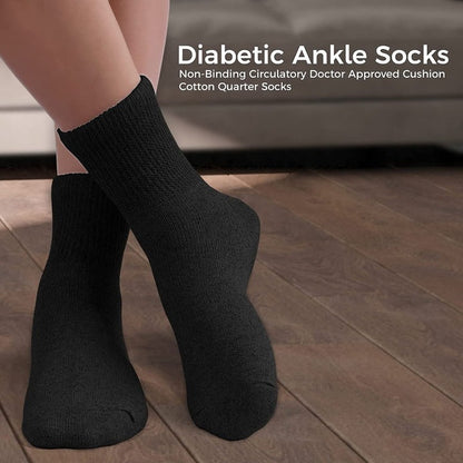 Diabetic Ankle Socks, Non-Binding Circulatory Doctor Approved Cushion Cotton Quarter Socks for Men’s Women’s.