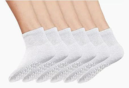Men's Women's Non-Skid Diabetic Ankle Quarter Socks Non Binding Loose Fit Top.