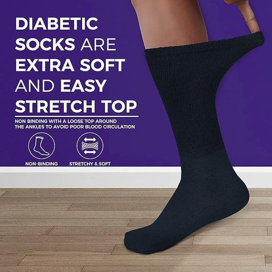 Diabetic Socks For Men Women Non-Binding Doctor Approved Diabetic Crew Socks Black 12 Pairs Size 9-11