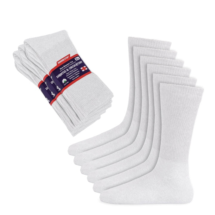 Diabetic Socks For Men Women Non-Binding Doctor Approved Diabetic Crew Socks White 6 Pairs, Size 13-15