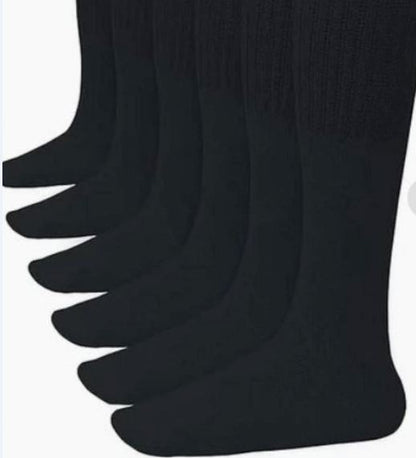 WOMEN'S COTTON TUBE SOCKS, REFEREE STYLE, SIZE 9-15 SOLID BLACK 6 PAIRS