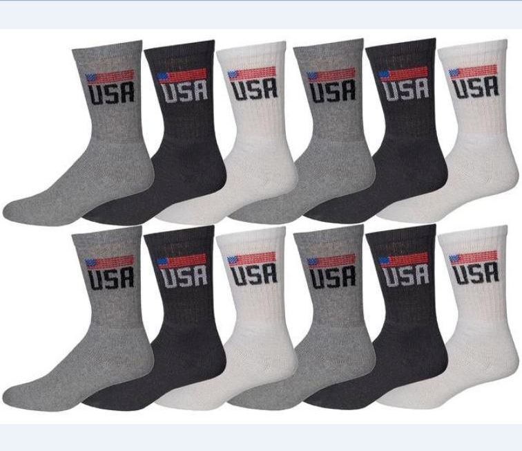 Men’s Sports Casual Cotton Crew Socks USA for All Purpose Work Sports Socks.