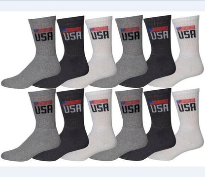 Men’s Sports Casual Cotton Crew Socks USA for All Purpose Work Sports Socks.